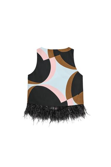 OBERTEIL MIT FEDERPRINT - Schwarz von Zara