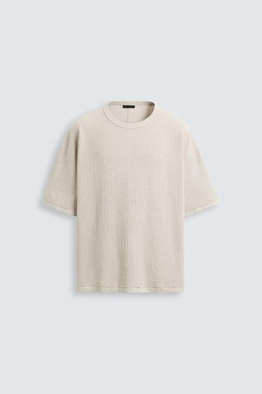 Zara WASHED TEXTURED KNIT T-SHIRT - Ice