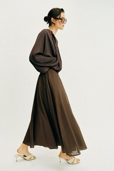 Zara LAYERED MIDI SKIRT - Brown