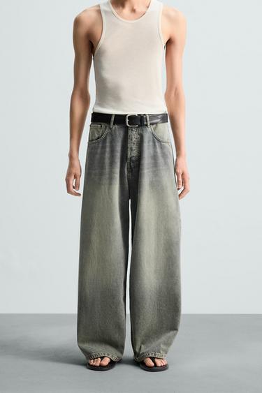 BAGGY WIDE-LEG JEANS - Blue / Green by Zara
