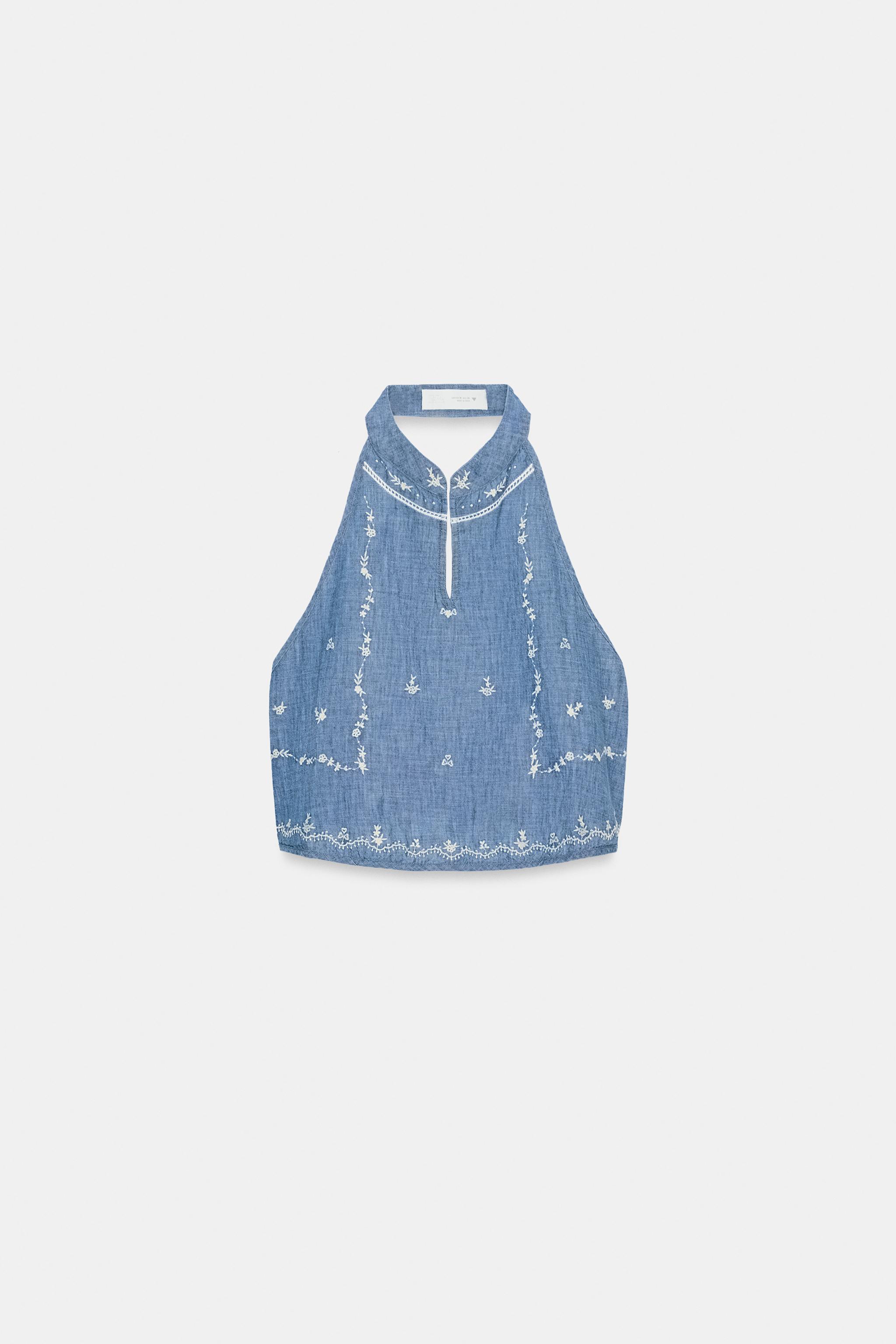 TOP HALTER BORDADO - Azul-claro | ZARA Brasil