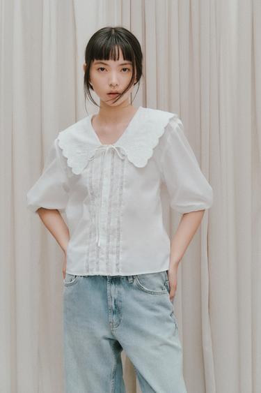 EMBROIDERED PETER PAN COLLAR SHIRT - White by Zara
