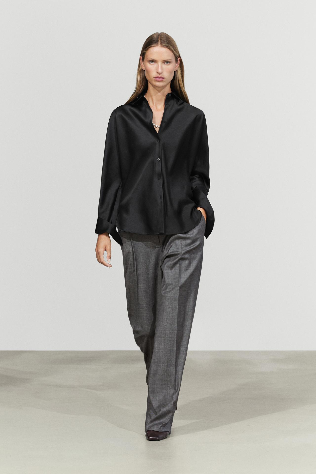 Flowing satin shirt — Black