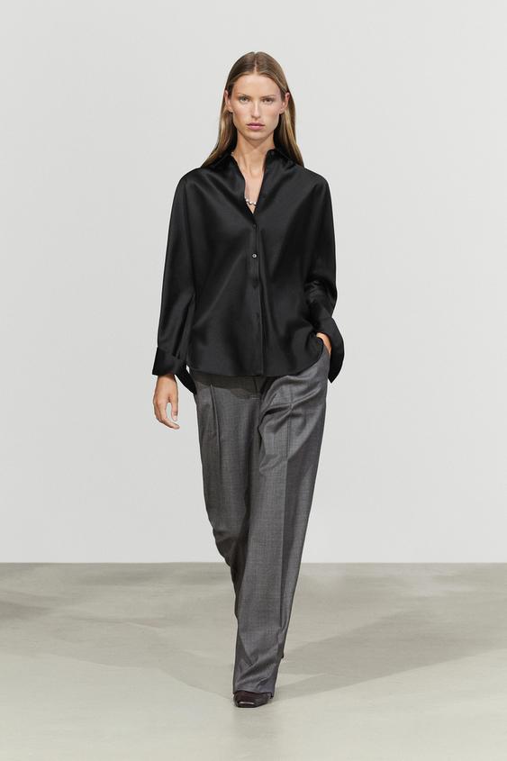 Zara Flowing satin shirt - Black - Image 0