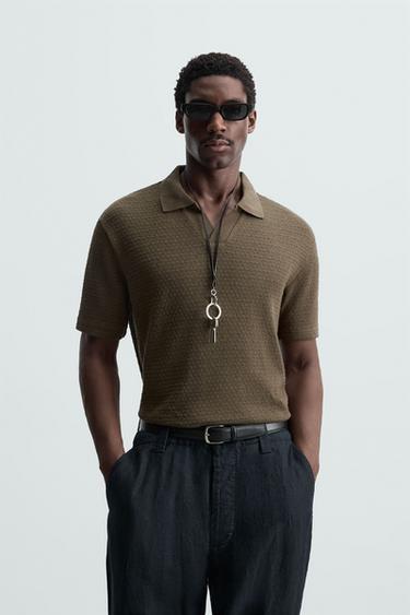 GEOMETRIC JACQUARD POLO SHIRT - Brown by Zara