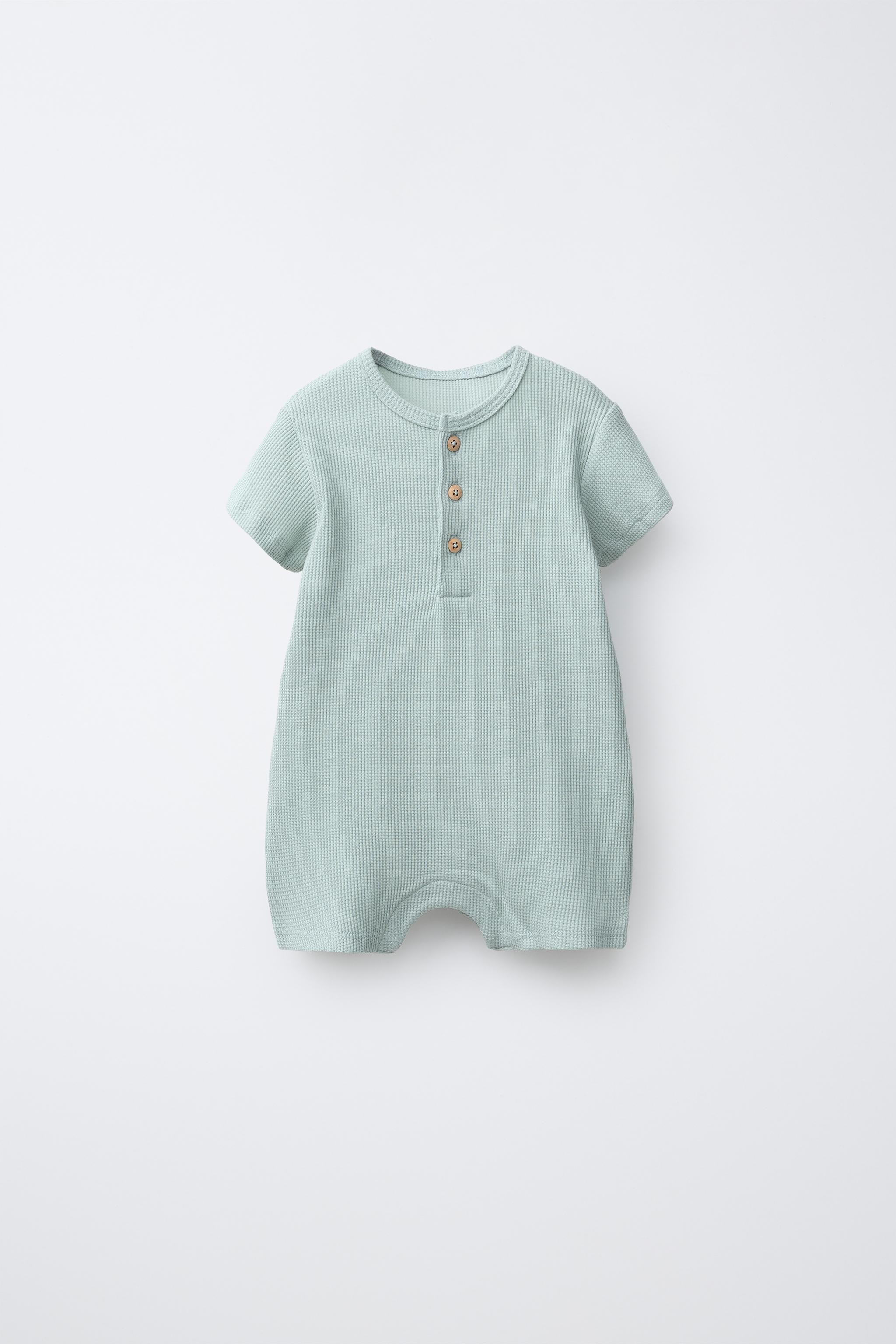 WAFFLE KNIT HENLEY ROMPER