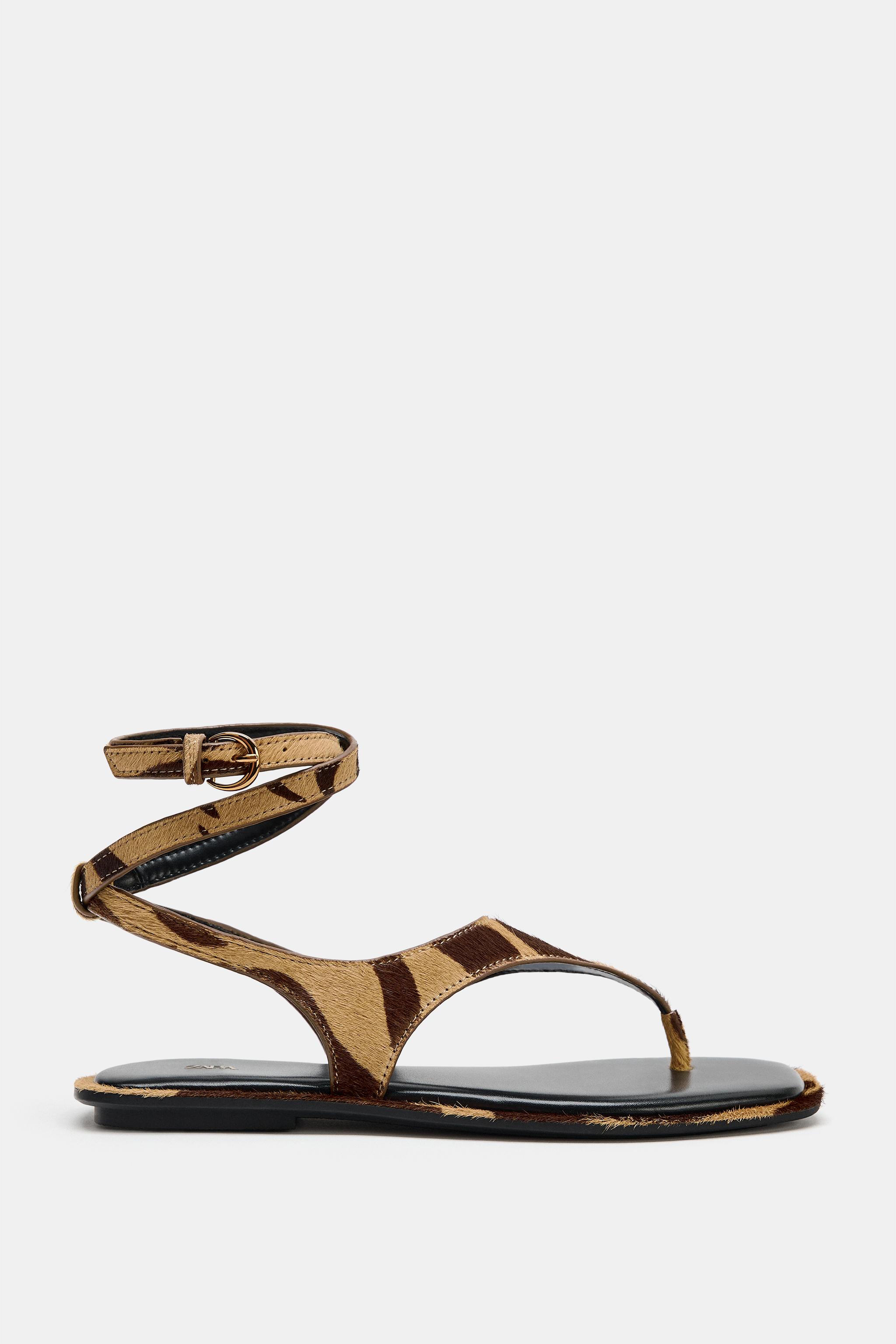 Женские сандалии Zara ANIMAL PRINT LEATHER SANDALS WITH FUR EFFECT — фото 2