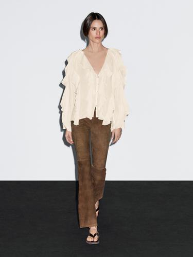 Zara Flowing blouse with ruffles - Oyster-white - Image 0