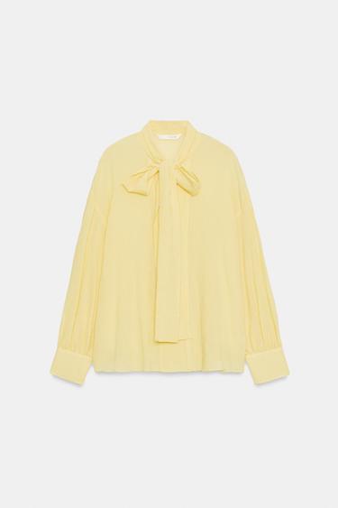 Zara ZW COLLECTION STRIPED TIE-FRONT SHIRT - Yellow