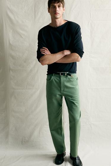 WASHED-EFFECT RELAXED FIT JEANS - Mid-green by Zara