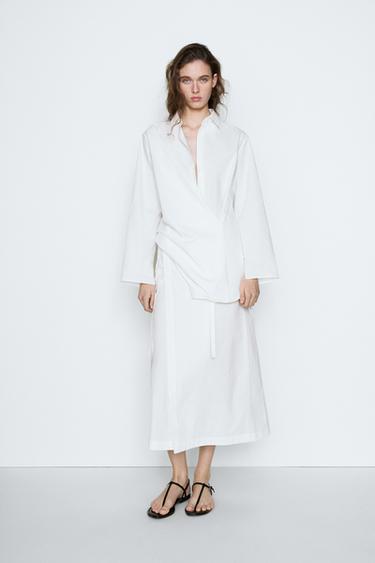 Chemise froncée 100 % coton - STUDIO - Blanc de Zara - Image 0