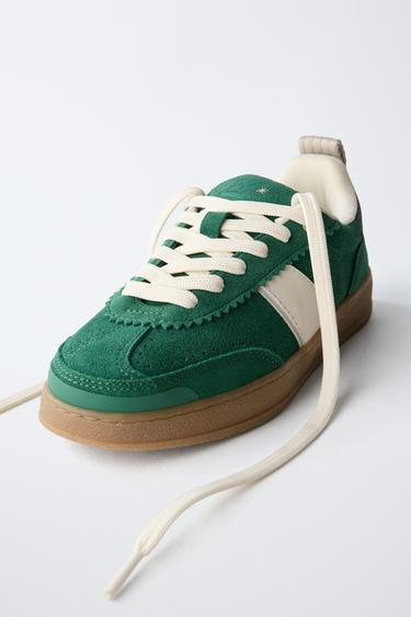 LEATHER DETAIL PLIMSOLLS - Green by Zara - Image 2