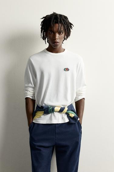 CAMISETA BÁSICA DE MANGA AMPLA COM PATCH FRUIT OF THE LOOM™ - Cru da Zara