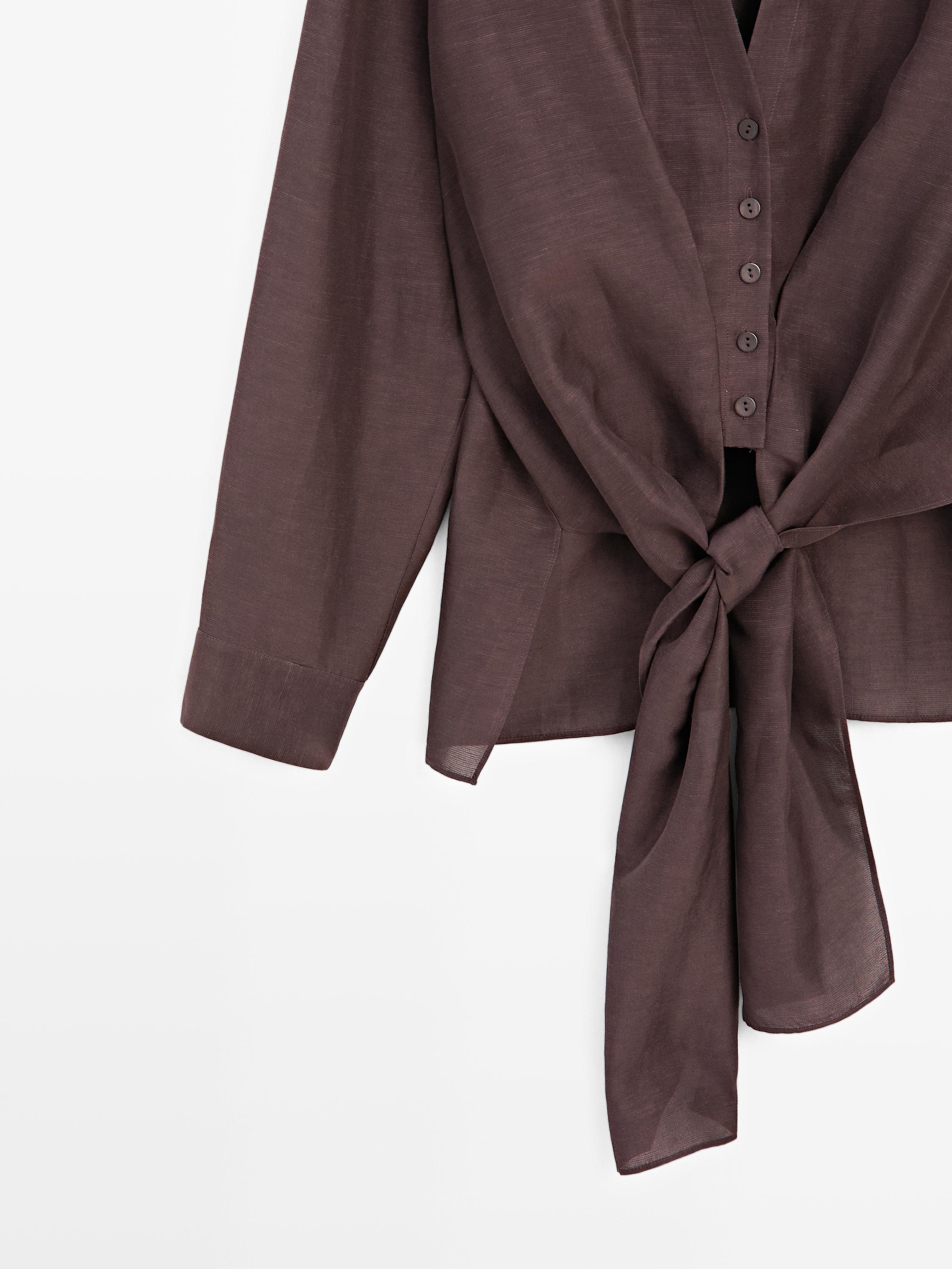 Linen blend knotted shirt