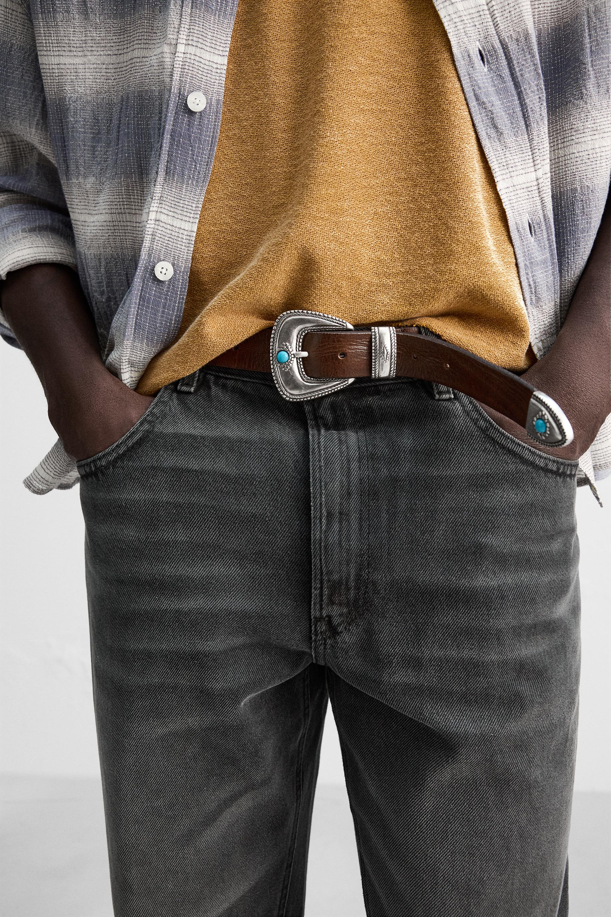 CEINTURE EN CUIR EFFET VINTAGE Marron foncé ZARA Canada