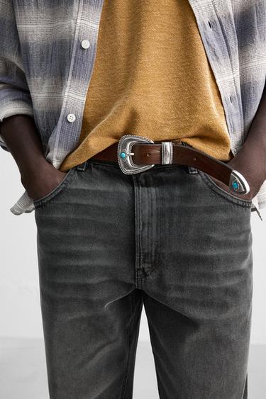 VINTAGE-EFFECT LEATHER BELT - Dark brown by Zara - Image 0