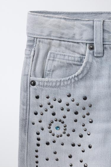 WIDE-LEG JEANS WITH STUDS - Blue by Zara