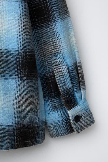 WASHED-EFFECT CHECK OVERSHIRT - Turquoise by Zara - Image 3