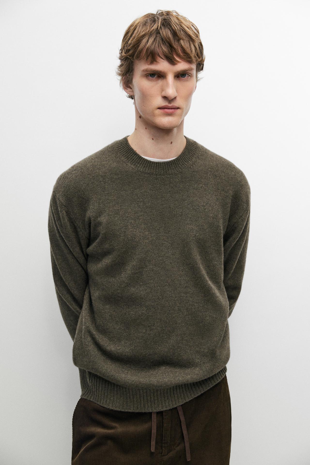 Cashmere round neck knit sweater — Hunter green