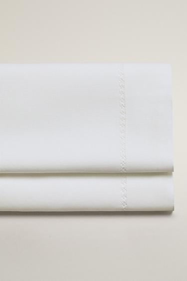 HEMSTITCHED LINEN FLAT SHEET - White by Zara - Image 0