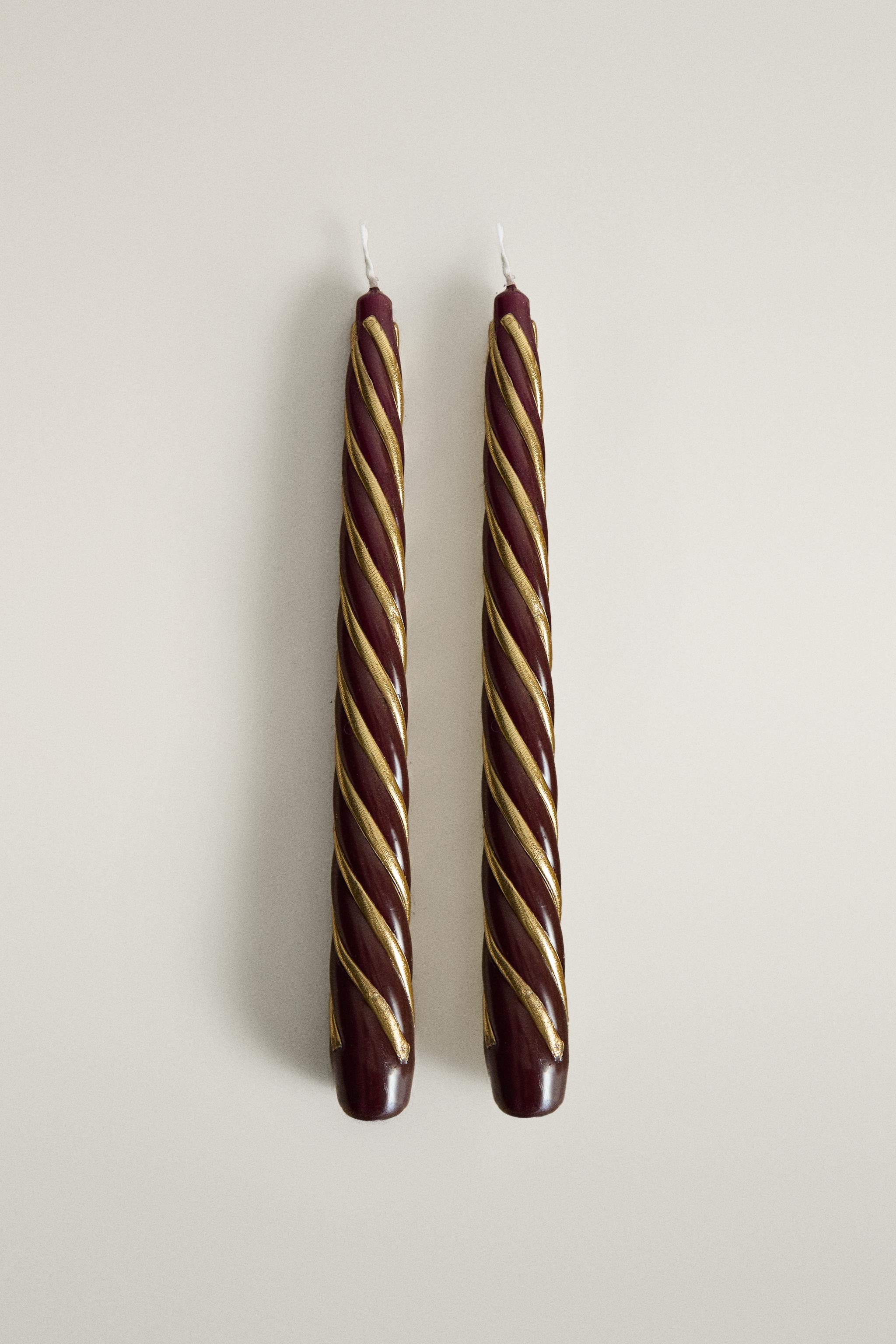 DECORATIVE SPIRAL CHRISTMAS CANDLES (PACK OF 2)