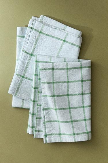PACK OF CHECK COTTON TEA TOWELS (PACK OF 2) - Blue by Zara