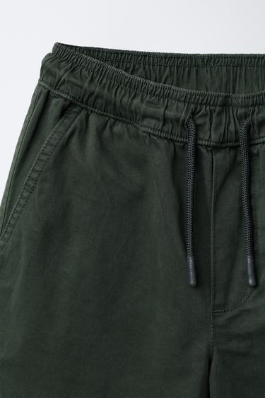 Zara STRAIGHT LEG PANTS WITH LABEL - Green