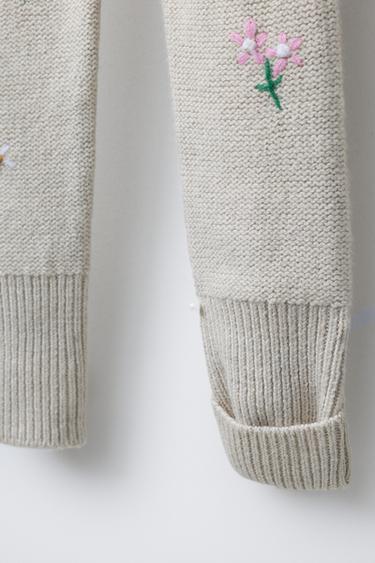 COMBINAISON EN MAILLE À FLEURS BRODÉES - Beige clair de Zara - Image 4