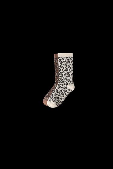 PACK OF 2 LONG ANIMAL PRINT SOCKS - Light beige by Zara - Image 0