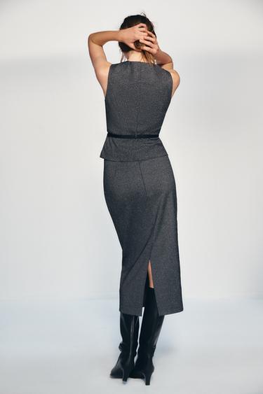 FALDA MIDI TUBO JASPEADA - Gris vigoré de Zara