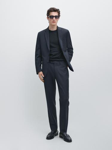 Pantalon de costume en laine - Bleu marine de Zara