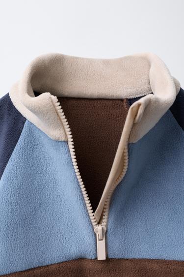 SWEAT POLAIRE COLOR BLOCK À ÉTIQUETTE - Bleu marine de Zara - Image 2