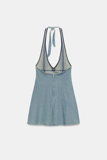 ROBE COURTE À ENCOLURE AMÉRICAINE - Bleu de Zara - Image 7
