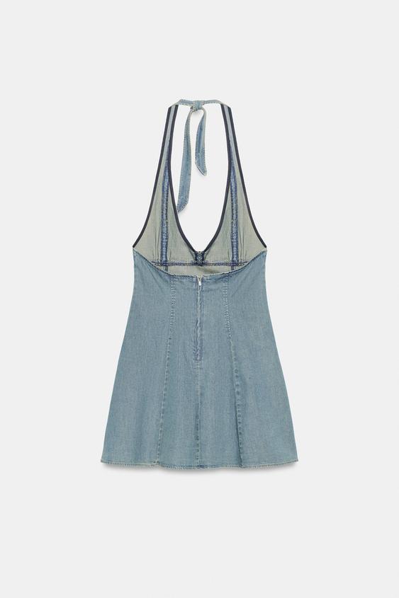 ROBE COURTE À ENCOLURE AMÉRICAINE - Bleu de Zara - Image 7