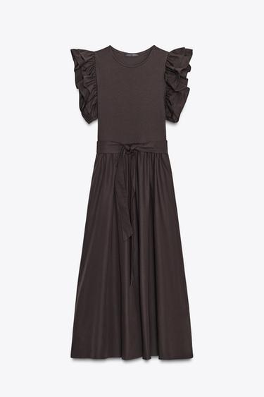 VESTIDO COMBINADO VOLANTES - Chocolate de Zara