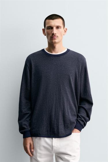 COTTON - CASHMERE STRIPED SWEATER - Grey / Blue by Zara