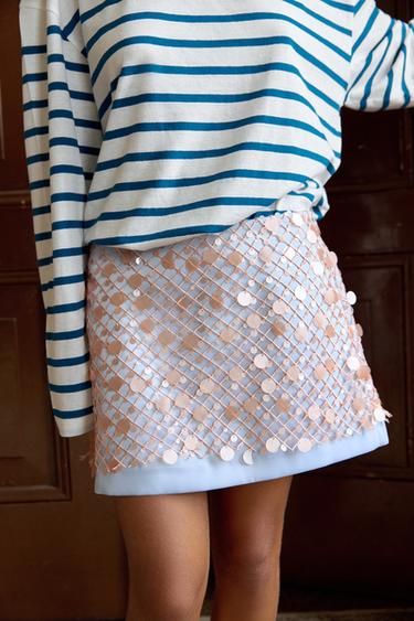 Zara SEQUIN MINI SKIRT - Light blue