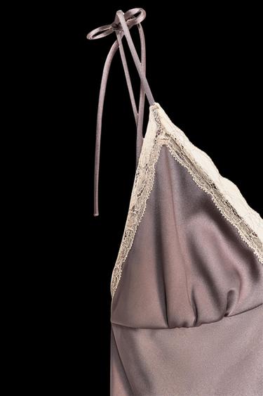 SATIN LACE MIDI DRESS - Brown / Taupe by Zara