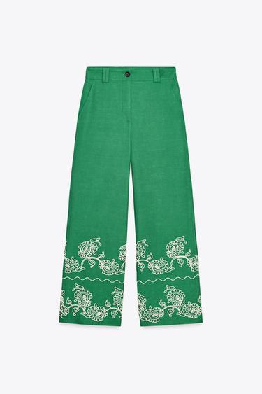 Zara ZW COLLECTION EMBROIDERED CULOTTES - Green