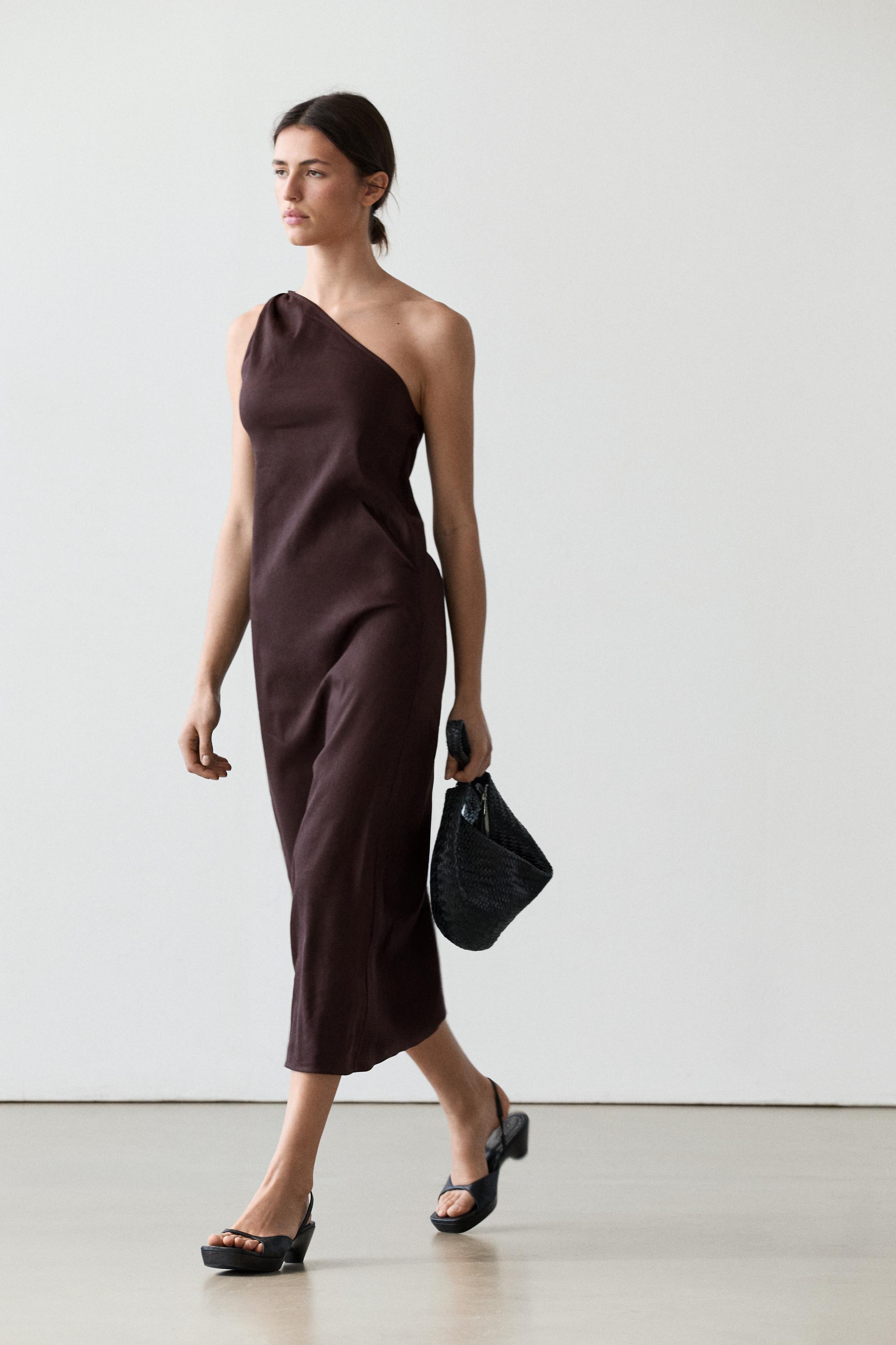 Asymmetric linen blend dress
