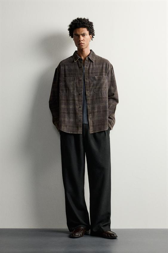 WASHED CHECK CORDUROY SHIRT - Dark purple by Zara - Image 0
