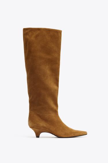 BOTA TACÓN ANTE - Marrón de Zara - Imagen 0