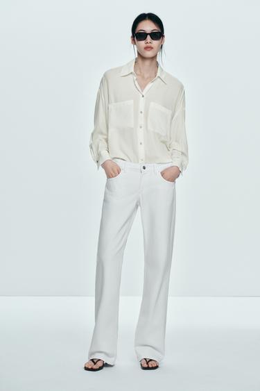 Zara TRF WIDE-LEG 低腰牛仔褲 - 白色