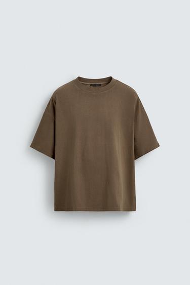 CAMISETA BÁSICA LAVADA - Marrón de Zara