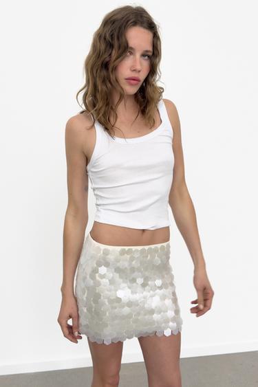 SEQUIN MINI SKIRT - Oyster-white by Zara