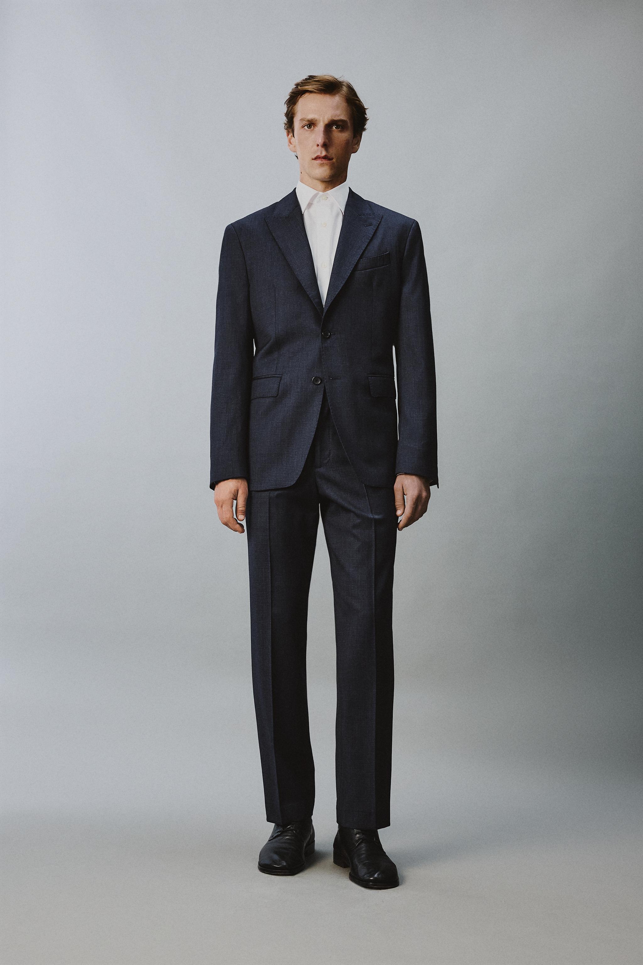 ZARA スーツジャケット 100% WOOL TEXTURED SUIT JACKET - Navy blue | ZARA United States