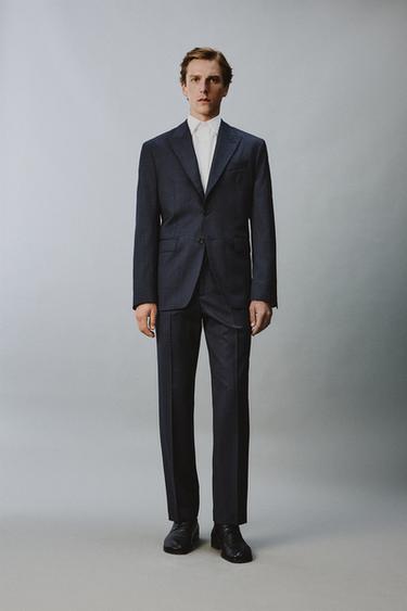 100% WOOL TEXTURED SUIT BLAZER - Navy blue by Zara - Image 0