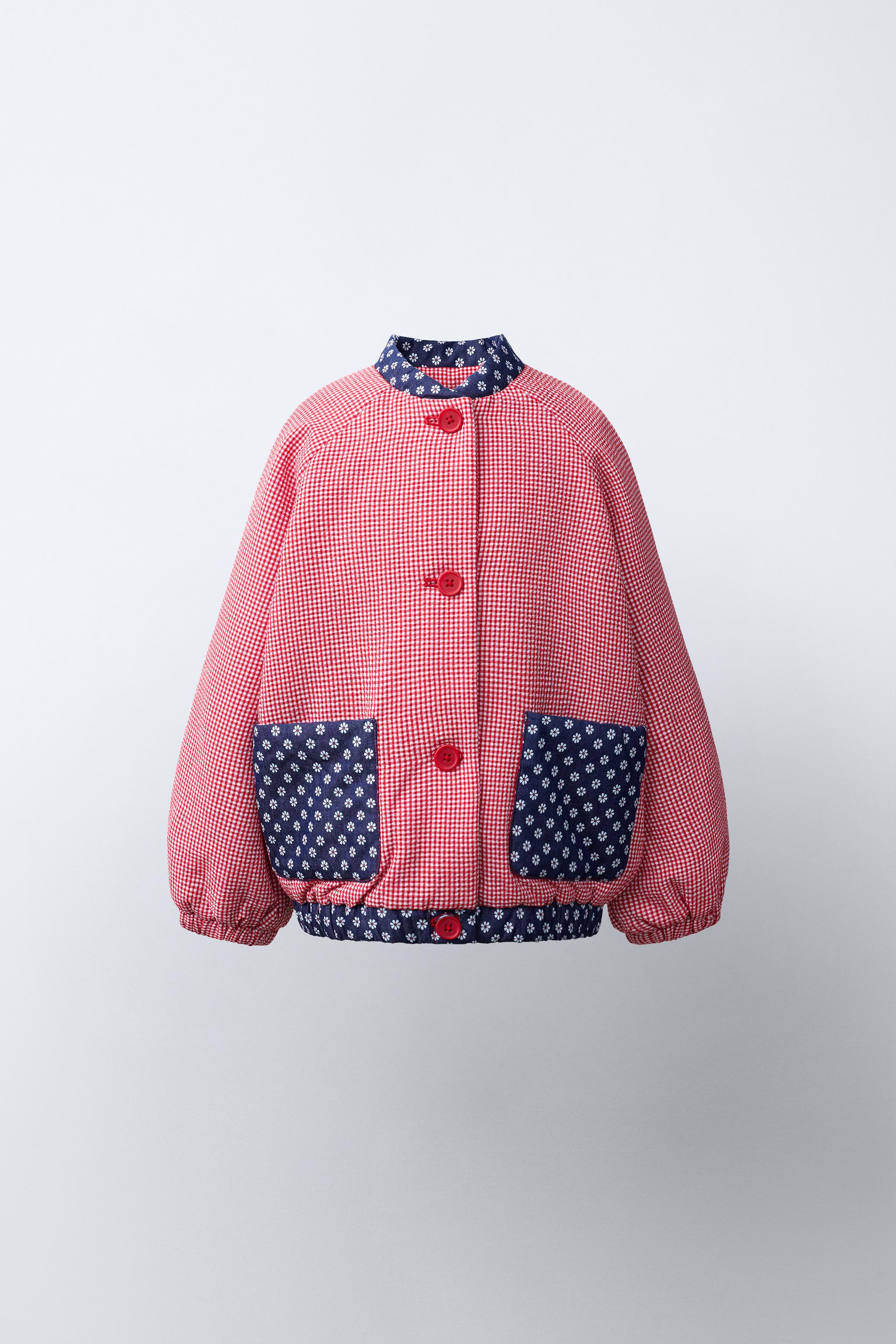 GINGHAM AND FLORAL BOMBER JACKET — White / Red
