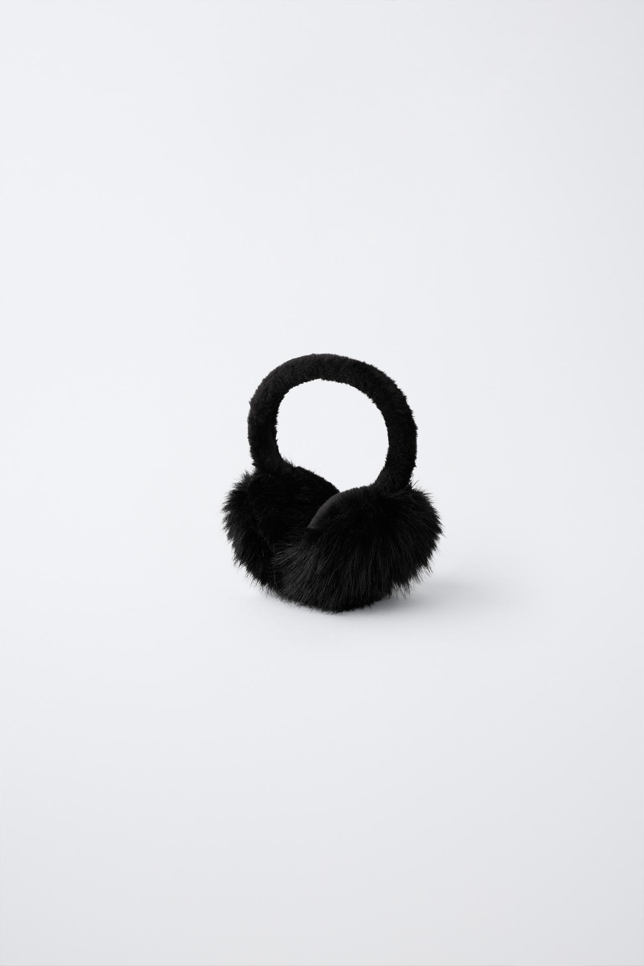 FOLDABLE FAUX FUR EARMUFFS — Black