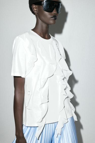 RUFFLE T-SHIRT - White by Zara